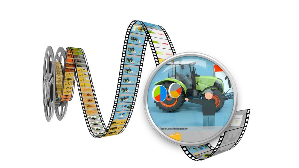 Filmrolle Clip Claas Eine 3D Filmrolle zeigt Bilder aus dem Claas Clip